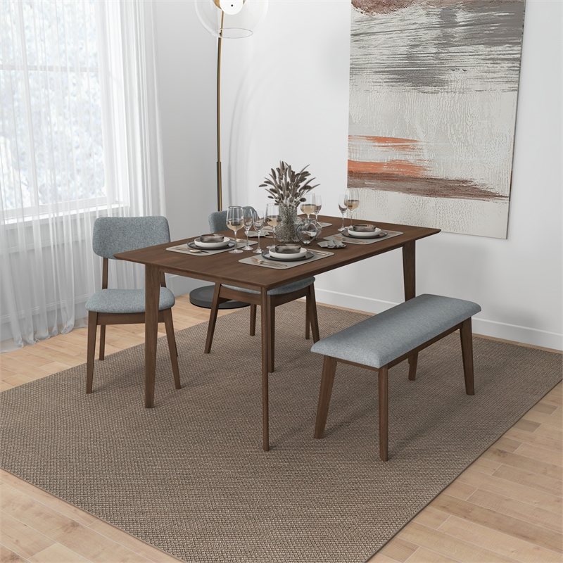Alberta Modern Solid Wood Walnut Kitchen & Dining Room 4 Piece Furniture Set