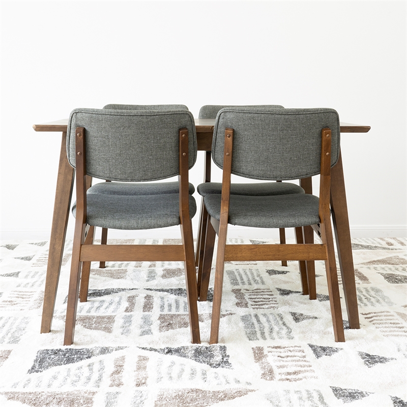 Brock Modern Solid Wood Walnut Dining Room & Kitchen Table and 4 Chair Set