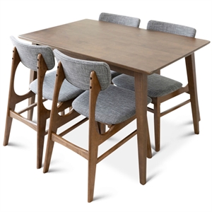brooks 5-piece mid-century modern dining set with 4 fabric dining chairs in gray
