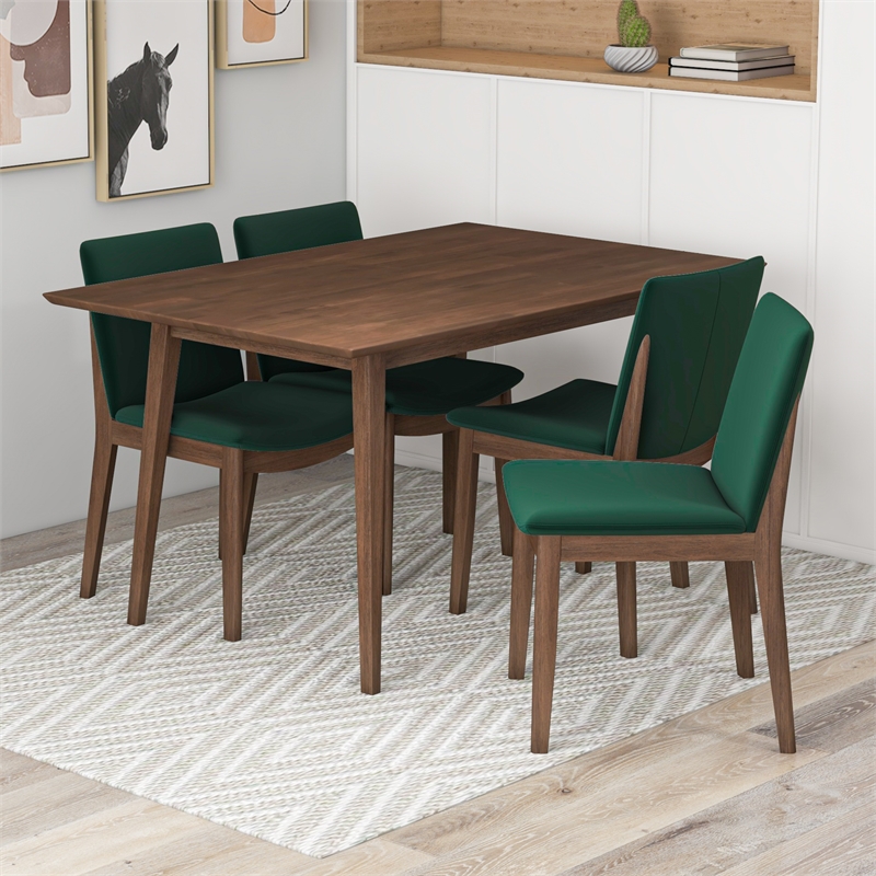 Brodie Modern Solid Wood Walnut Kitchen & Dining Room Table and Chair Set of 4