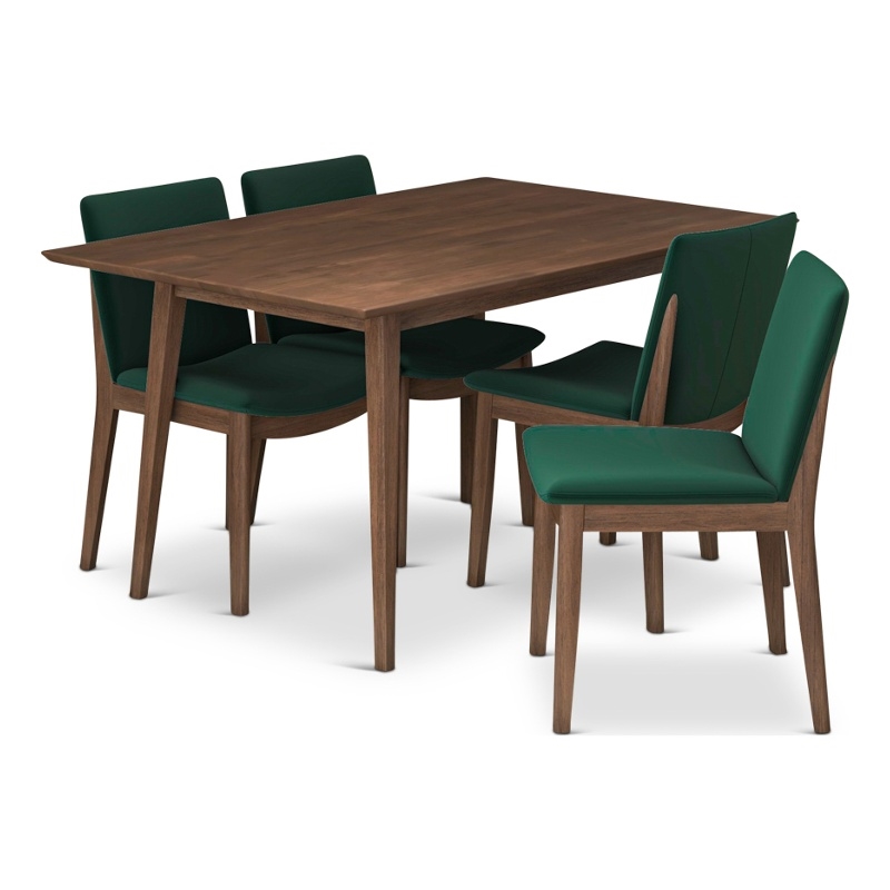 Brodie Modern Solid Wood Walnut Kitchen & Dining Room Table and Chair Set of 4