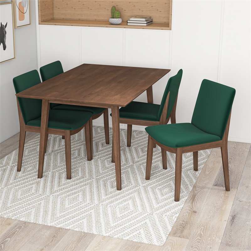 Brodie Modern Solid Wood Walnut Kitchen & Dining Room Table and Chair Set of 4