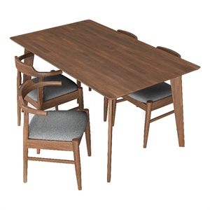 Alma Modern Solid Wood Walnut Dining Room & Kitchen Table and Chair Set of 4