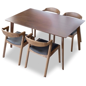 Angel Modern Solid Wood Walnut Dining Room & Kitchen Table and 4 Chair Set