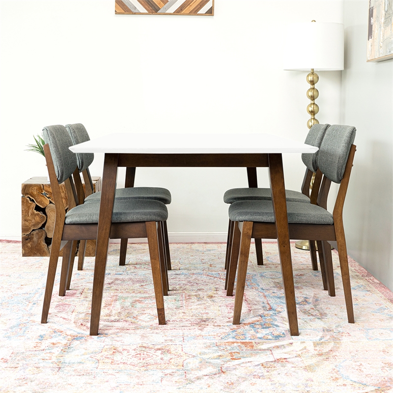 Dion Modern Solid Wood Walnut Dining Room & Kitchen Table and 4 Chair Set