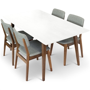 Dion Modern Solid Wood Walnut Dining Room & Kitchen Table and 4 Chair Set