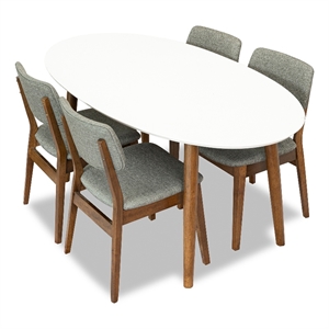 Kara Modern Solid Wood Walnut Kitchen & Dining Room Table and Chairs for 4