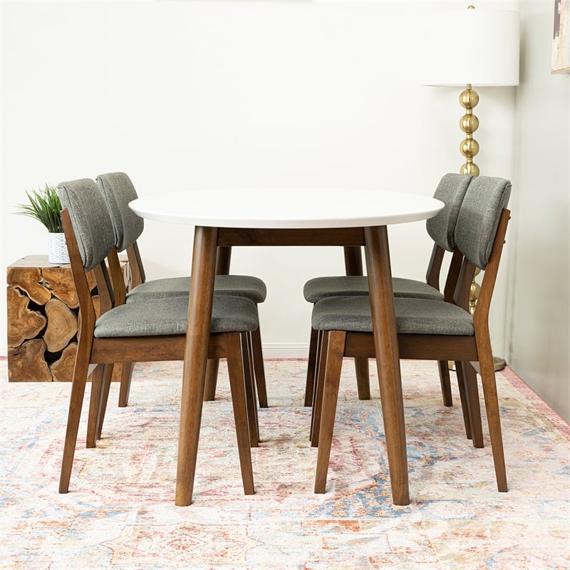 Kara Modern Solid Wood Walnut Kitchen & Dining Room Table and Chairs for 4