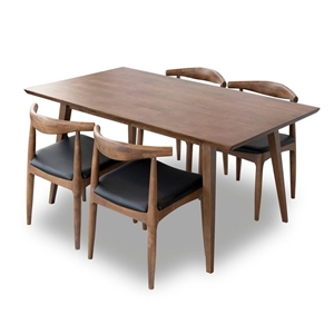 Bristol Modern Dining Room & Kitchen Solid Wood Walnut Table and Chair Set of 4