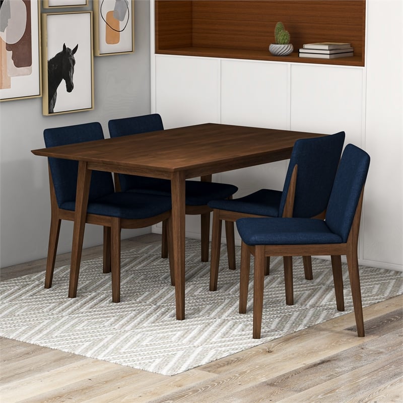 Barbara Modern Solid Wood Walnut Dining Room & Kitchen Table and Chairs For 4