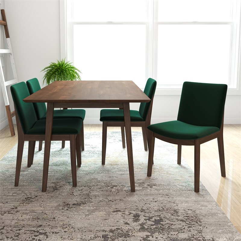 Beverly Modern Solid Wood Walnut Dining Table and 4 Chair Set