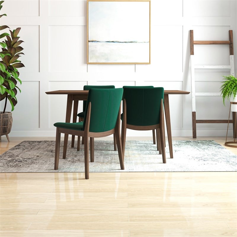 Beverly Modern Solid Wood Walnut Dining Table and 4 Chair Set