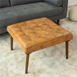 Pannonia Mid-Century Modern Square Tufted Tan Leather Ottoman