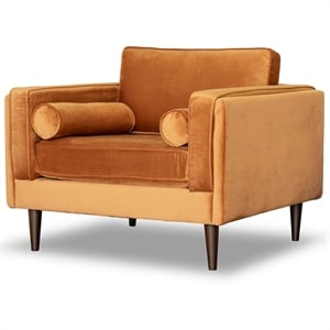 Hudson Mid-Century Modern Pillow Back Velvet Upholstered Armchair in Orange