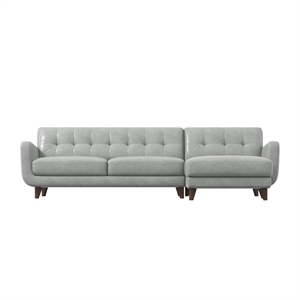 elva mid-century l-shaped tight back leather sectional in gray