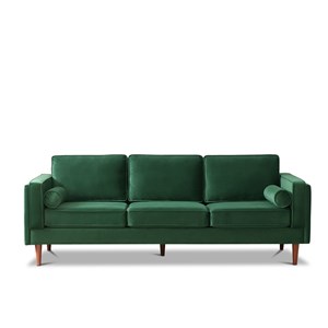 Hudson Living Room Mid Century Modern Pillow Back Velvet Sofa in Green
