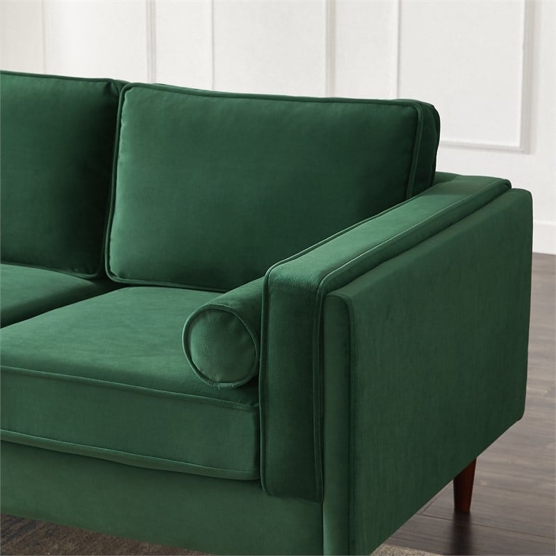 Hudson Living Room Mid Century Modern Pillow Back Velvet Sofa in Green