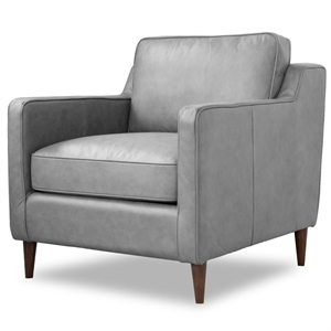madison mid-century cushion back genuine leather upholstered armchair