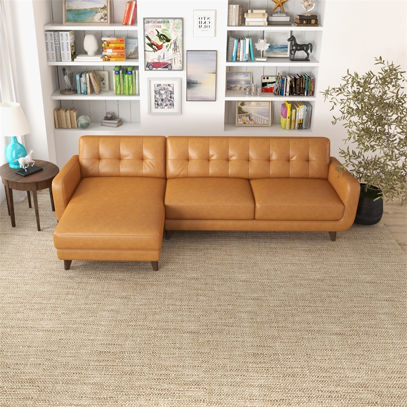 Ashcroft Elva Modern Top Leather Corner Sectional Couch in Brown