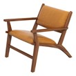 Kruger Mid-Century Modern Tight Back Genuine Leather Lounge Chair in Tan