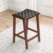 Phuket Mid Century Modern Saddle Genuine Leather Counter Stool in Black
