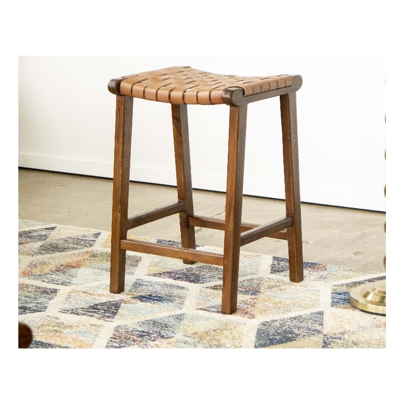 Rayong Mid-Century Modern Saddle Genuine Leather Counter Stool in Tan