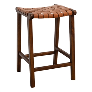Rayong Mid-Century Modern Saddle Genuine Leather Counter Stool in Tan
