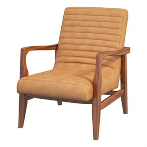 lou mid century furniture style wide top leather cognac tan accent armchair