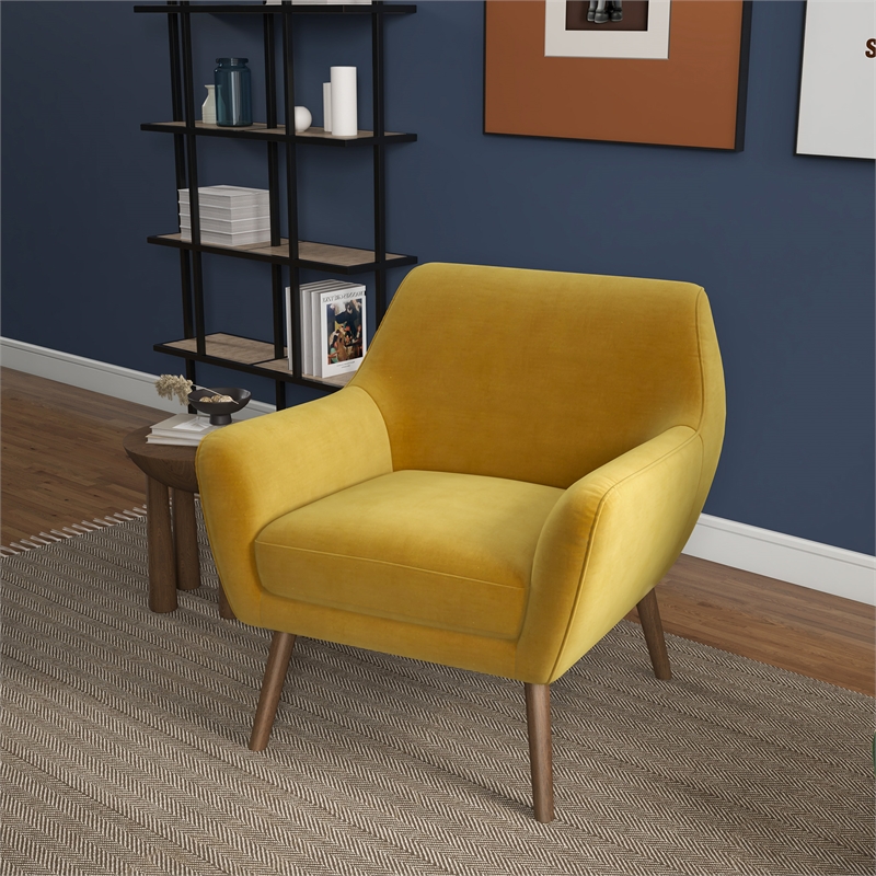 Camille Mid-Century Modern Tight Back Velvet Upholstered Armchair in Gold
