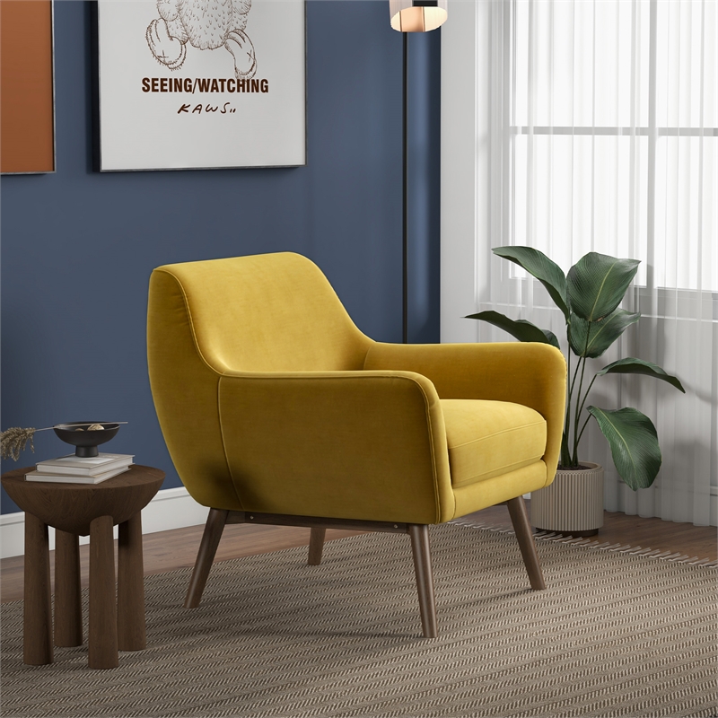 Camille Mid-Century Modern Tight Back Velvet Upholstered Armchair in Gold