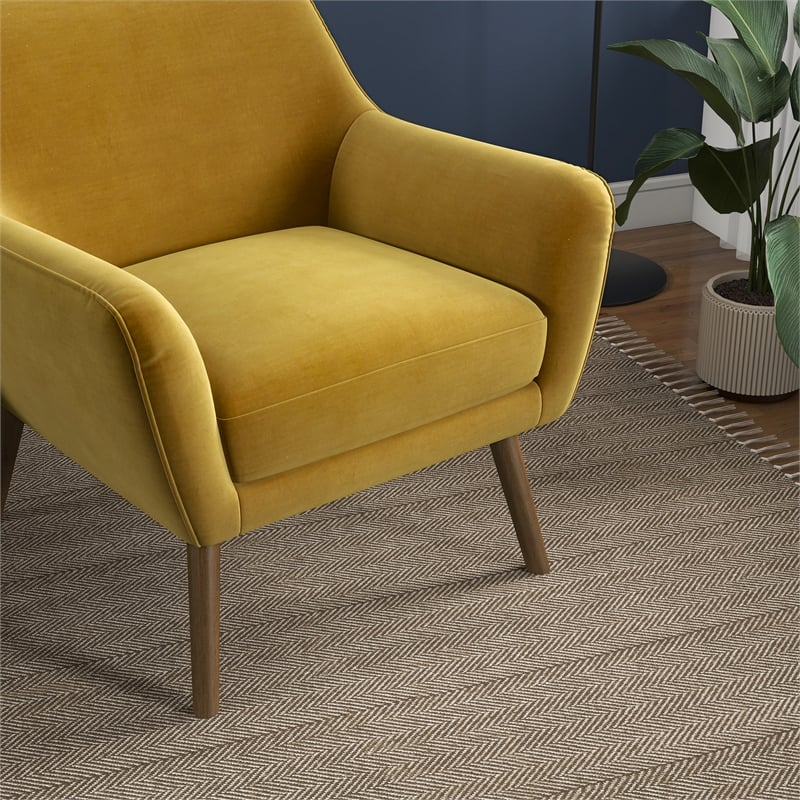 Camille Mid-Century Modern Tight Back Velvet Upholstered Armchair in Gold