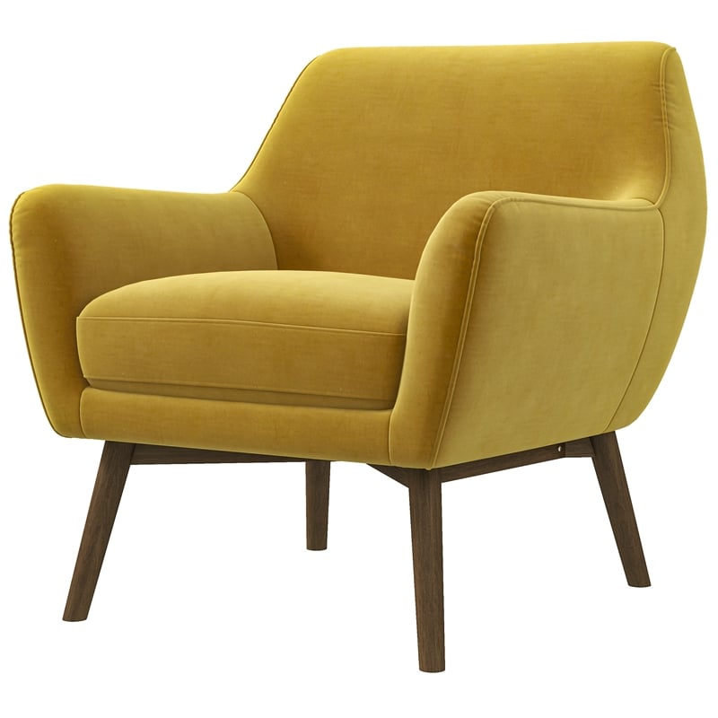 Camille Mid-Century Modern Tight Back Velvet Upholstered Armchair in Gold