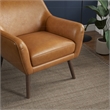 Camille Furniture Style Wide Top Leather Accent Armchair in Cognac Tan