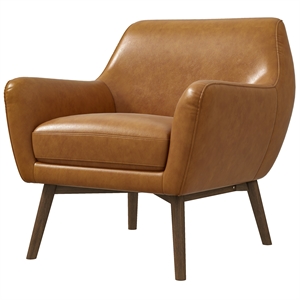 Camille Furniture Style Wide Top Leather Accent Armchair in Cognac Tan