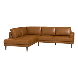 aplee mid-century pillow back genuine leather sectional in tan