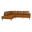 Aplee Modern Living Room Genuine Leather Corner Sectional Couch in Cognac Tan