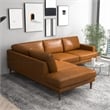 Aplee Modern Living Room Genuine Leather Corner Sectional Couch in Cognac Tan