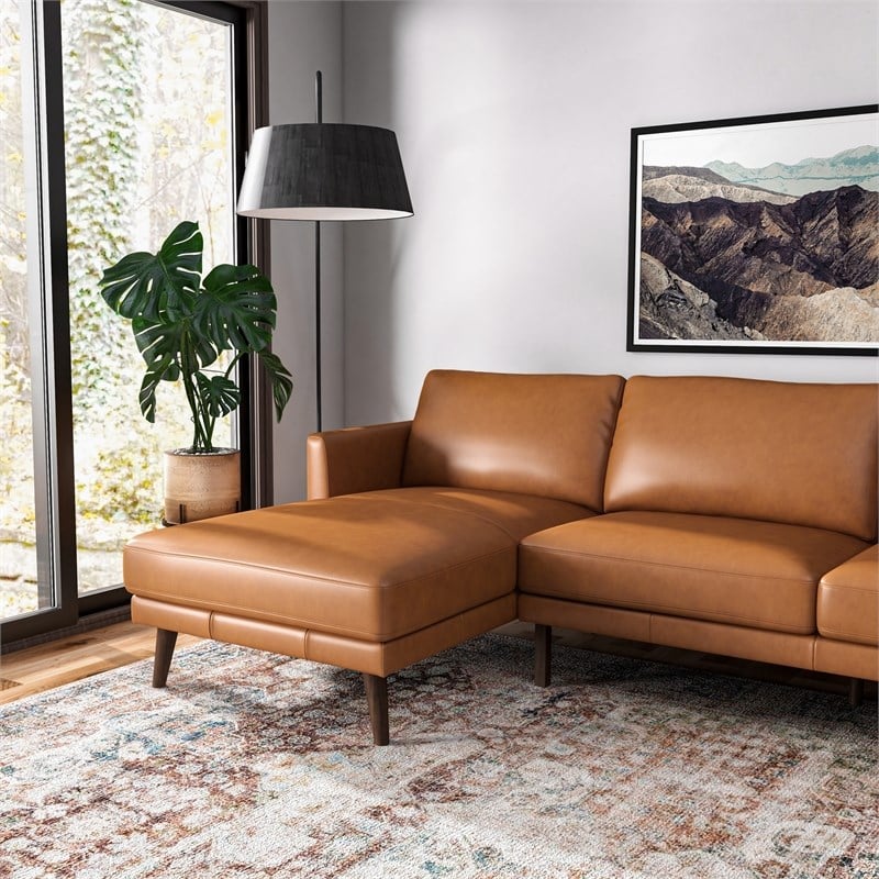Isabel Modern Living Room Top Leather Corner Sectional Couch in Tan
