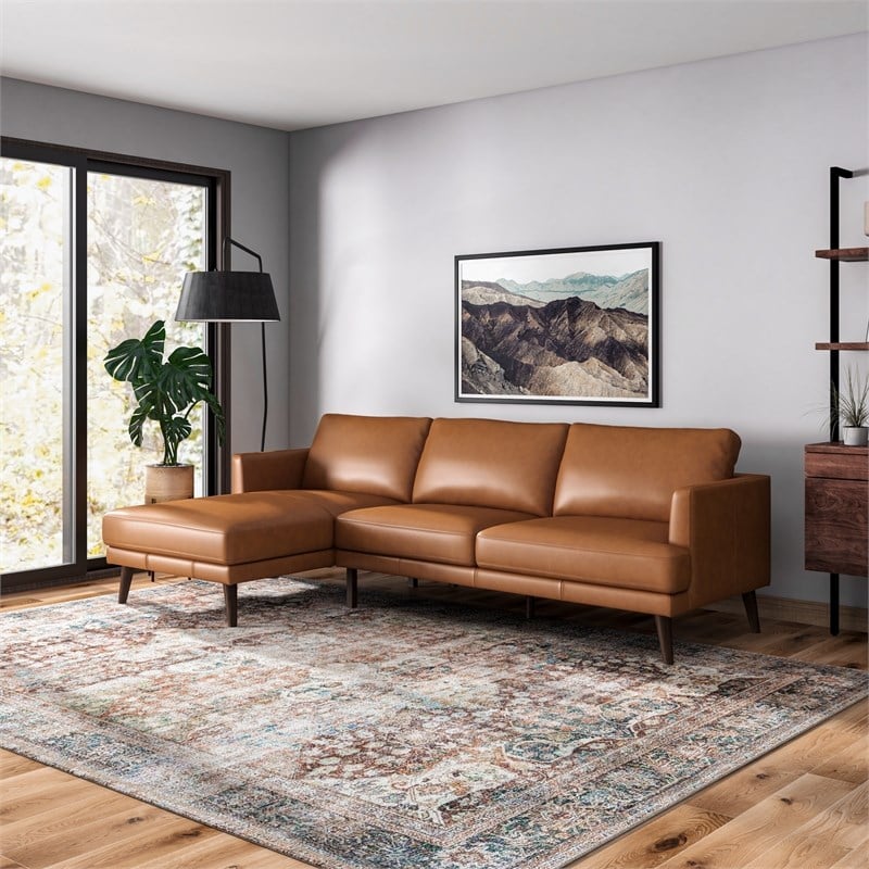 Isabel Modern Living Room Top Leather Corner Sectional Couch in Tan