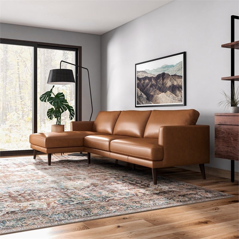 Isabel Modern Living Room Top Leather Corner Sectional Couch in Tan