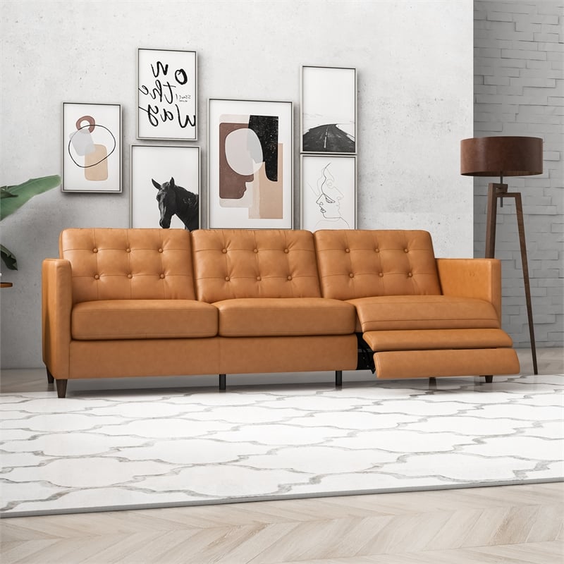 Lewis Modern Leather Upholstered Power Right-Facing Incliner Couch in Cognac Tan