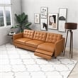 Lewis Modern Leather Upholstered Power Right-Facing Incliner Couch in Cognac Tan