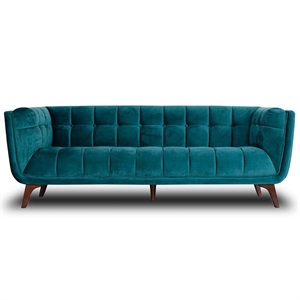 Allen Mid-Century Modern Tufted Back Velvet Sofa in Teal