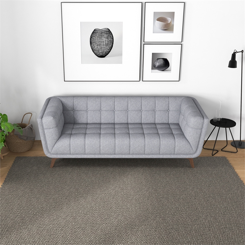 Allen Modern Chesterfield Tufted Fabric Linen Living Room Sofa in Light Gray