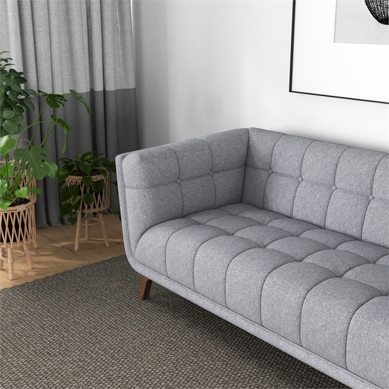 Allen Modern Chesterfield Tufted Fabric Linen Living Room Sofa in Light Gray