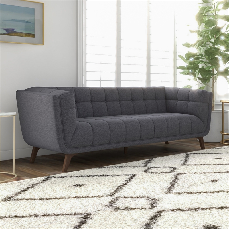 Tupper Modern Chesterfield Tufted Fabric Linen Living Room Sofa in Dark Gray
