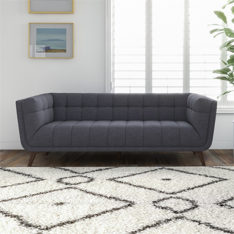 Tupper Modern Chesterfield Tufted Fabric Linen Living Room Sofa in Dark Gray