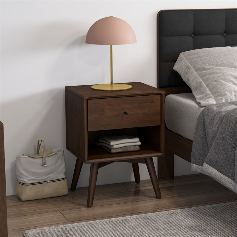 Francesca Mid Century Walnut Solid Wood Nightstand Bed Side Tables with 1 Drawer