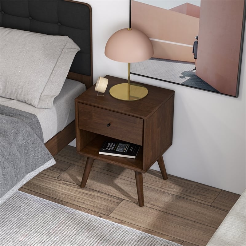 Francesca Mid Century Walnut Solid Wood Nightstand Bed Side Tables with 1 Drawer