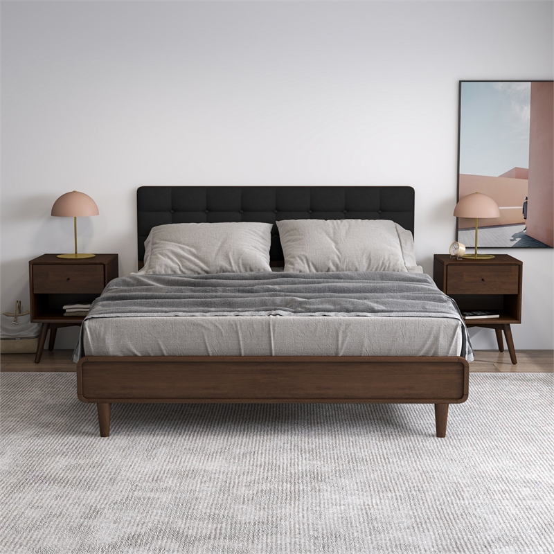 Francesca Mid Century Walnut Solid Wood Nightstand Bed Side Tables with 1 Drawer